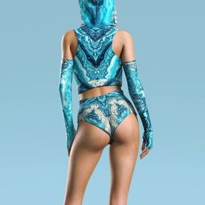 Blue Marble Hooded Belt Top and Shorts, Festival Outfit, Ravewear